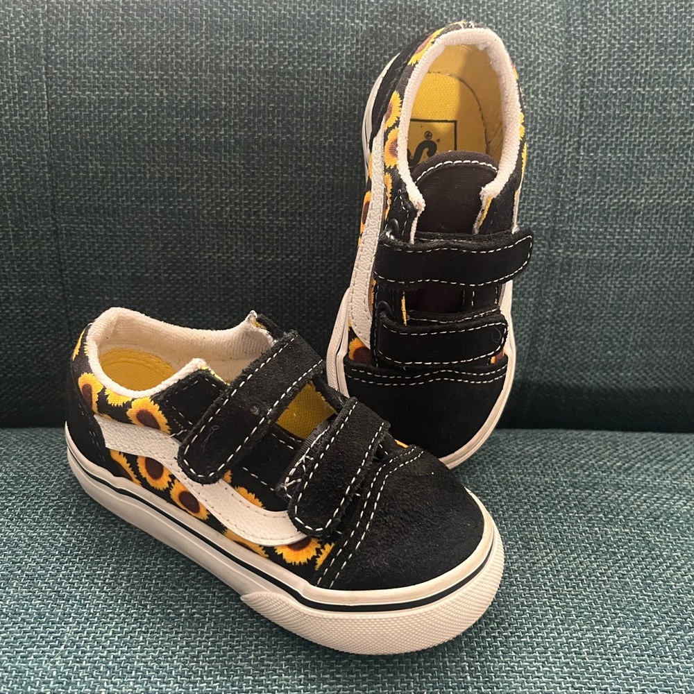 Vans Kids Black and White Sunflower Sneakers